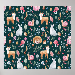 Affiche Aquarelle Fairy Forest Motif pour enfants