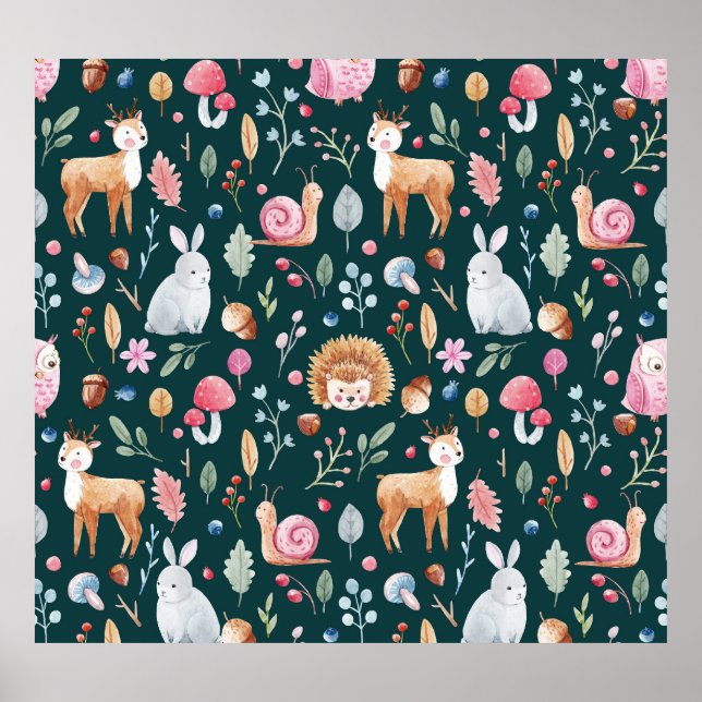 Affiche Aquarelle Fairy Forest Motif pour enfants (Devant)
