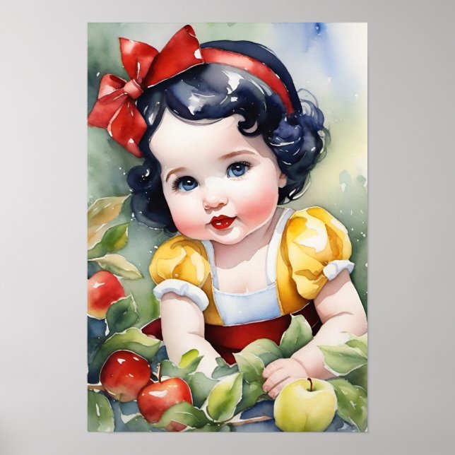 Affiche Aquarelle Fairytale Bébé Blanche neige (Devant)