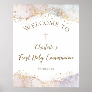 Affiche aquarelle faux paillettes Bienvenue à la Première 