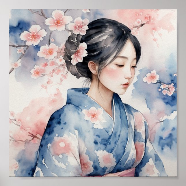 Affiche Aquarelle femme asiatique (Devant)