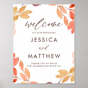 Affiche Aquarelle Feuillage d'automne Mariage de couronne