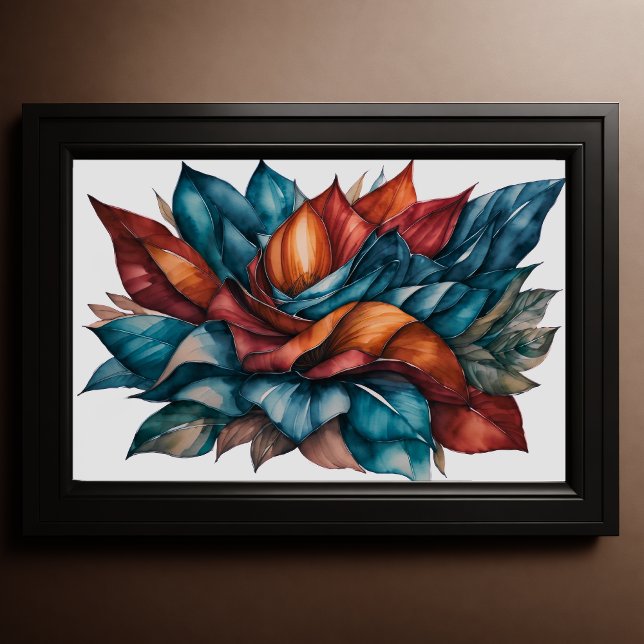Affiche Aquarelle Feuille Abstraite bleu 3:2 (Créateur téléchargé)