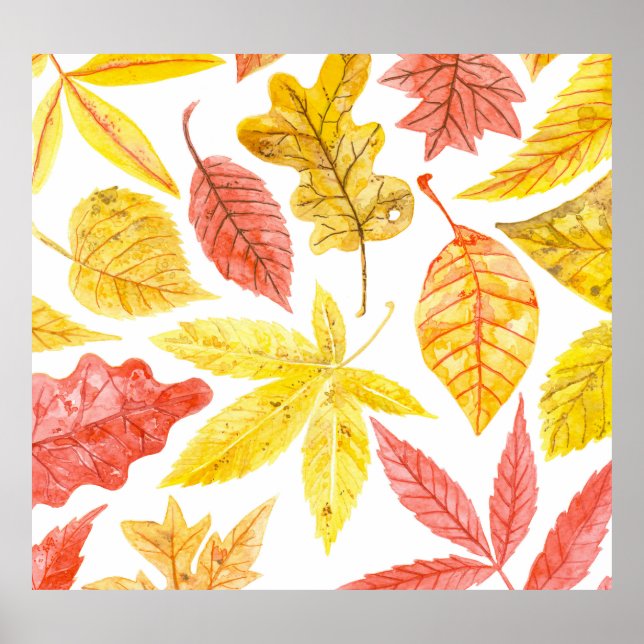 Affiche Aquarelle feuilles d'automne, motif coloré. (Devant)