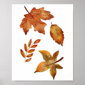 Affiche Aquarelle Feuilles en chute