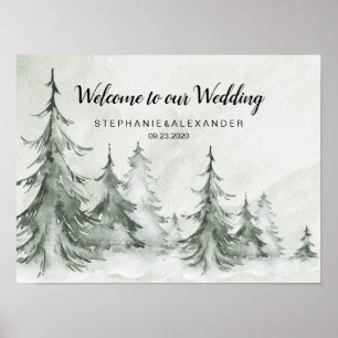 Affiche Aquarelle Fir Trees Mariage d'hiver