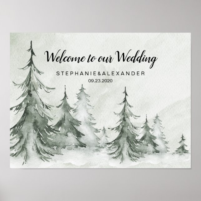 Affiche Aquarelle Fir Trees Mariage d'hiver (Devant)