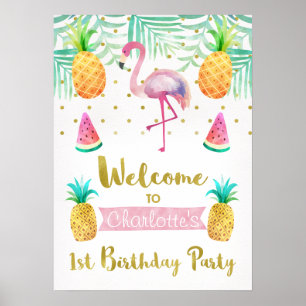 Affiche Aquarelle Flamant rose 1er anniversaire Accueil Po