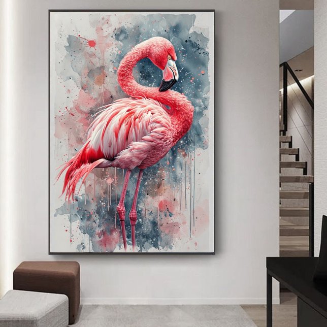 Affiche Aquarelle Flamant rose rose (Créateur téléchargé)