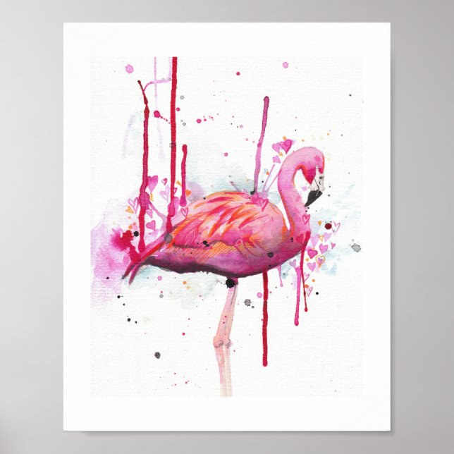 Affiche aquarelle flamingo (Devant)
