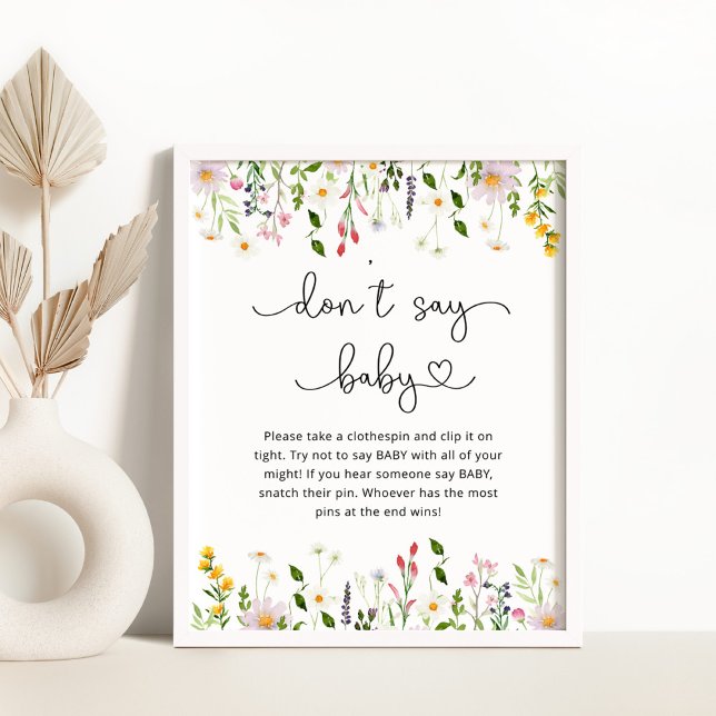 Affiche Aquarelle fleur sauvage script Ne pas dire bébé Po (Créateur téléchargé)