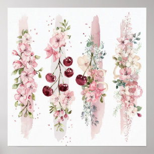 Affiche Aquarelle Fleurie de Cerisier en Fleur