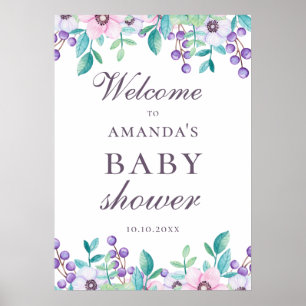 Affiche Aquarelle fleurie jardin baby shower accueil