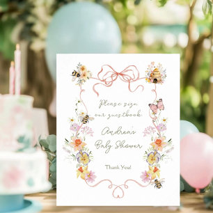 Affiche Aquarelle Fleurie Maman à Bientôt une Abeille Sign