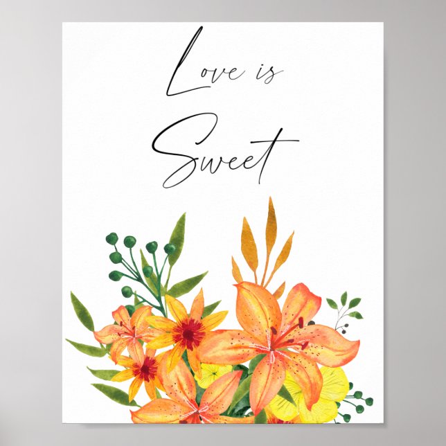 Affiche Aquarelle fleurs amour est doux prenez un friandis (Devant)