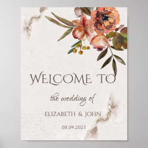 Affiche Aquarelle Fleurs Automnes Enregistrer La Date