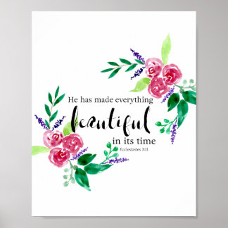 Affiche Aquarelle Fleurs Bible Citation Calligraphie Chic