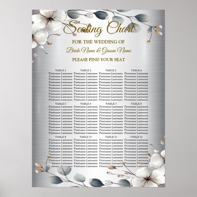 Affiche Aquarelle Fleurs blanches Cadre doré Argent Turquo (Devant)