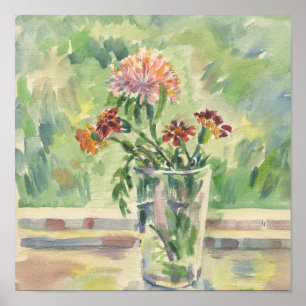 Affiche Aquarelle fleurs dans un verre pas une fenêtre