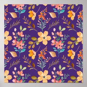 Affiche Aquarelle Fleurs ornementales