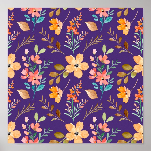 Affiche Aquarelle Fleurs ornementales (Devant)