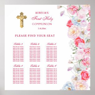 Affiche Aquarelle Fleurs Première Communion