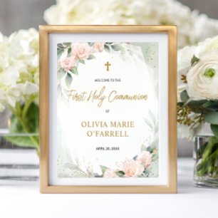 Affiche Aquarelle Fleurs Roses Bienvenue À La Première Com