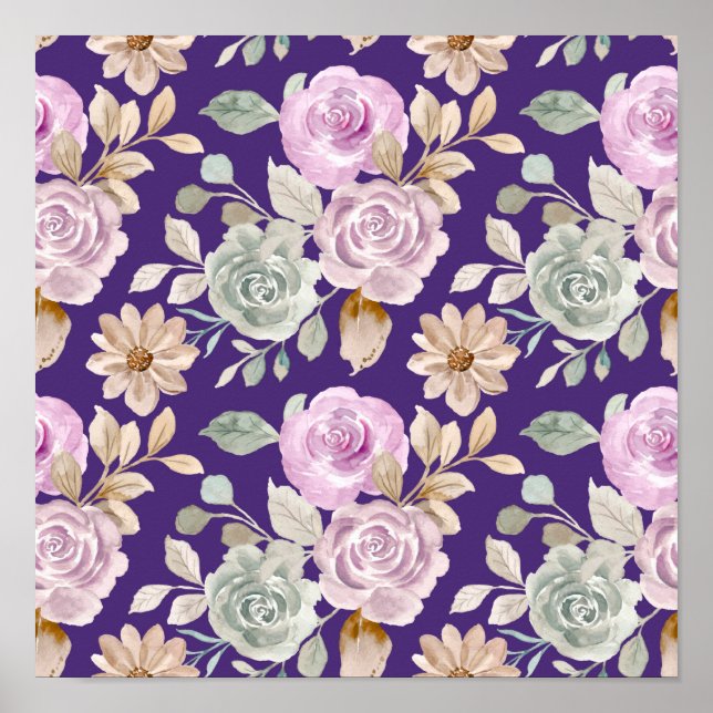 Affiche Aquarelle Fleurs sans joint (Devant)