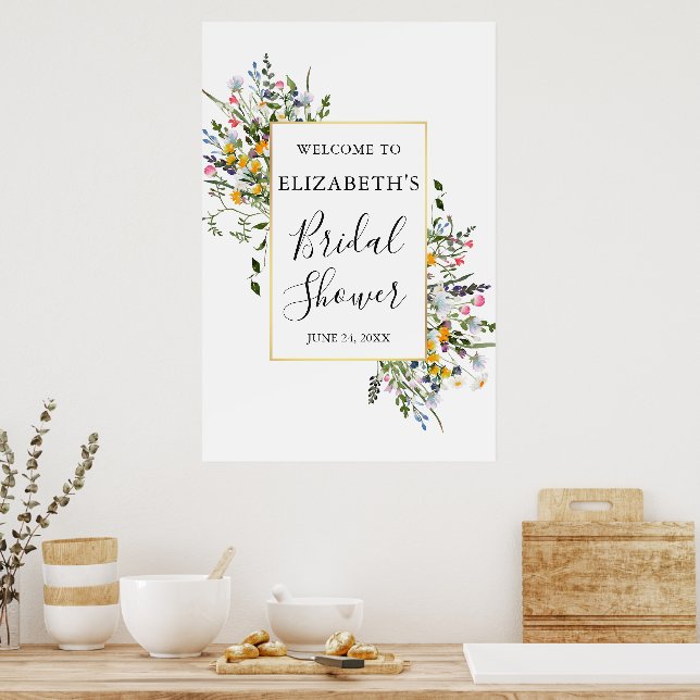 Affiche Aquarelle Fleurs Sauvages Cadre Doré Enterrement d (Cuisine)