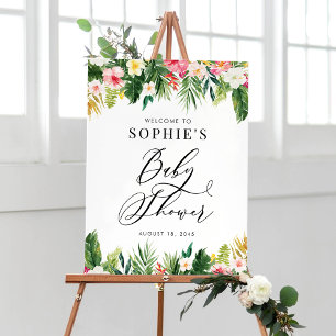 Affiche Aquarelle Fleurs tropicales Baby shower Bienvenue