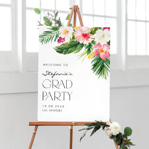 Affiche Aquarelle Fleurs tropicales Partie de graduation