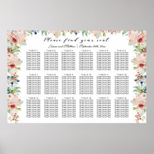 Affiche Aquarelle Floral 18 Tables Siège Mariage