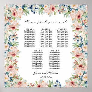 Affiche Aquarelle Floral 5 Tables Siège Mariage