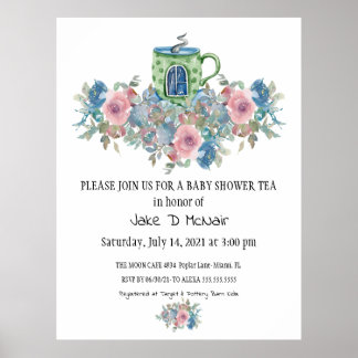 Affiche Aquarelle Floral Baby Tea Party Invitation