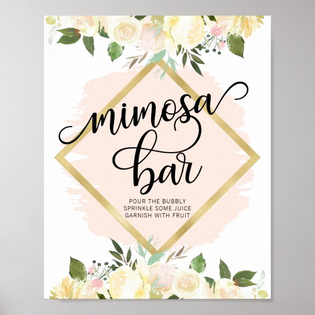 Affiche Aquarelle Floral Blush Or rose MIMOSA BAR SIGNE (Devant)
