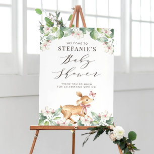 Affiche Aquarelle Floral Bois Baby shower de cerfs