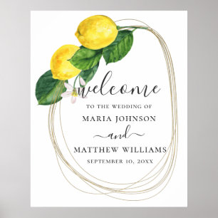 Affiche Aquarelle floral citron mariage de bienvenue