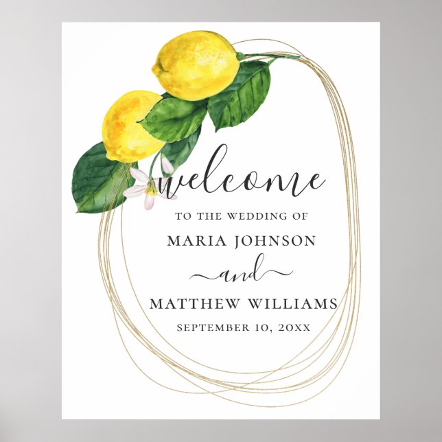 Affiche Aquarelle floral citron mariage de bienvenue (Devant)