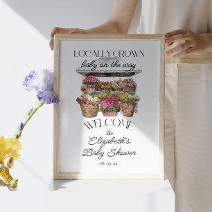 Affiche Aquarelle Floral Farmer's Market Shower Bienvenue