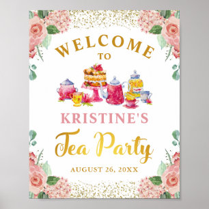 Affiche Aquarelle Floral Gold Parties scintillant Tea Part