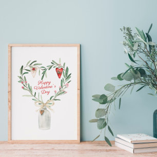 Affiche Aquarelle Floral Heart Valentine