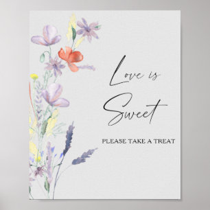 Affiche Aquarelle floral love is sweet take a treat poste