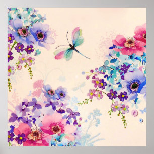 Affiche Aquarelle Floral Papillon Parties scintillant de j