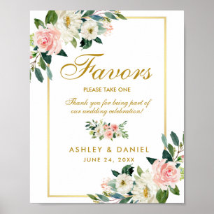 Affiche Aquarelle Floral Rose Blush Mariage Gold Faveurs