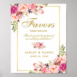 Affiche Aquarelle Floral Rose Gold Wedding Faveurs
