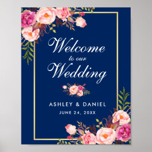 Affiche Aquarelle Floral rose Mariage