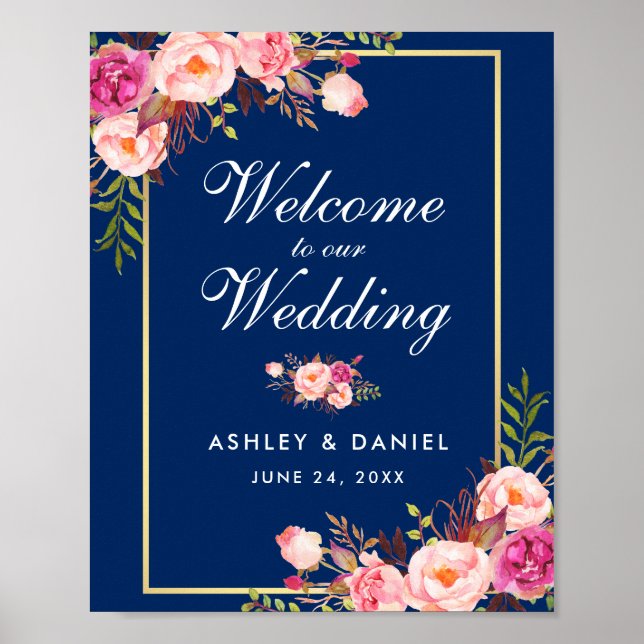 Affiche Aquarelle Floral rose Mariage (Devant)
