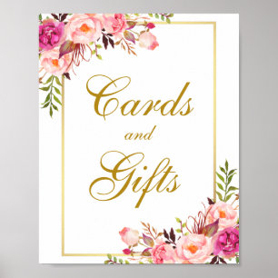 Affiche Aquarelle Floral rose Or Cartes de mariage Cadeaux