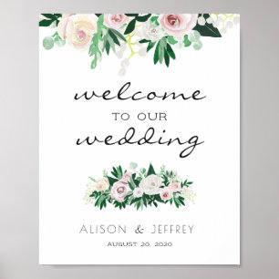 Affiche Aquarelle Floral Vert Mariage de bienvenue