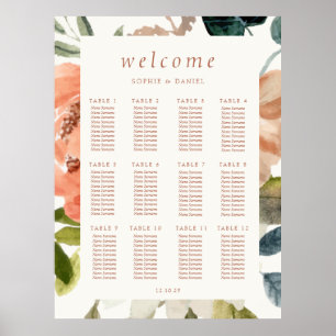 Affiche Aquarelle florale 12 Table Mariage ivoire